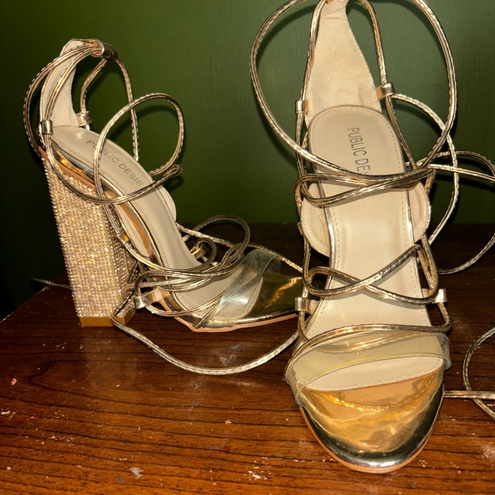 Rose gold lace up heels